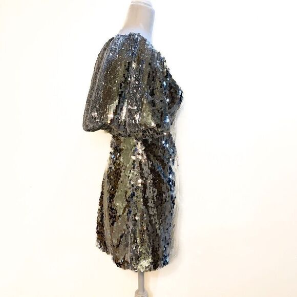 Rhode Silver Sequin Dali Mini Dress Above The Knee Size 0 New With Tags Small - Picture 6 of 9